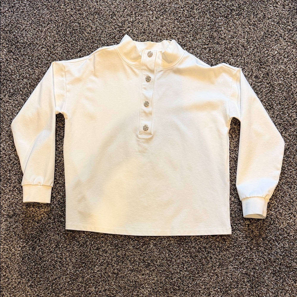Ann Taylor Cream Long-Sleeve Henley Top for women